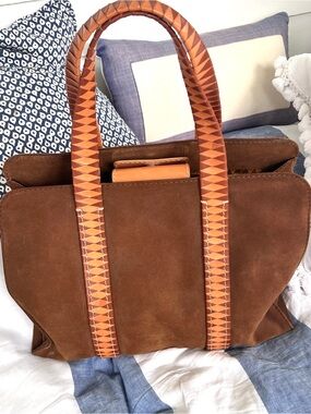 Italian Brown Suede Tote with Braided Leather Handles